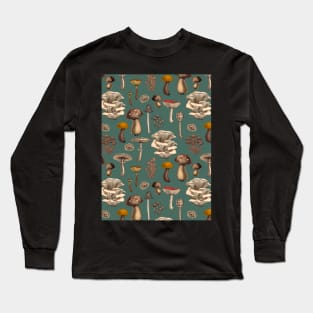 Wild Mushrooms  on pine green Long Sleeve T-Shirt